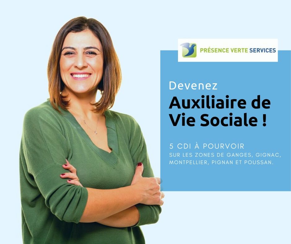 Hérault - Présence Verte Services recrute des Auxiliaires de vie Sociale !