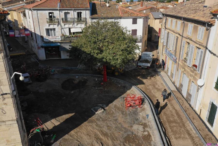 Bessan - Les travaux du centre-ville de Bessan vu par drone avec Hérault-Direct.fr