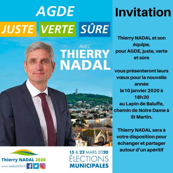 Agde - Thierry NADAL présentera ses voeux le 10 Janvier 2020 à 18 h 30