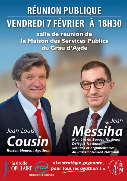 Agde - REUNION PUBLIQUE JEAN LOUIS COUSIN RASSEMBLEMENT AGATHOIS