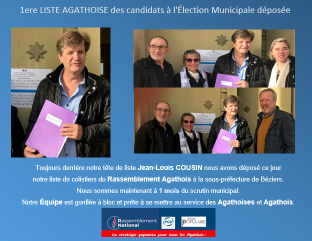 Agde - 1ère liste Agathoise des candidats à l'Élection Municipale déposée à la Sous-Préfecture de Béziers