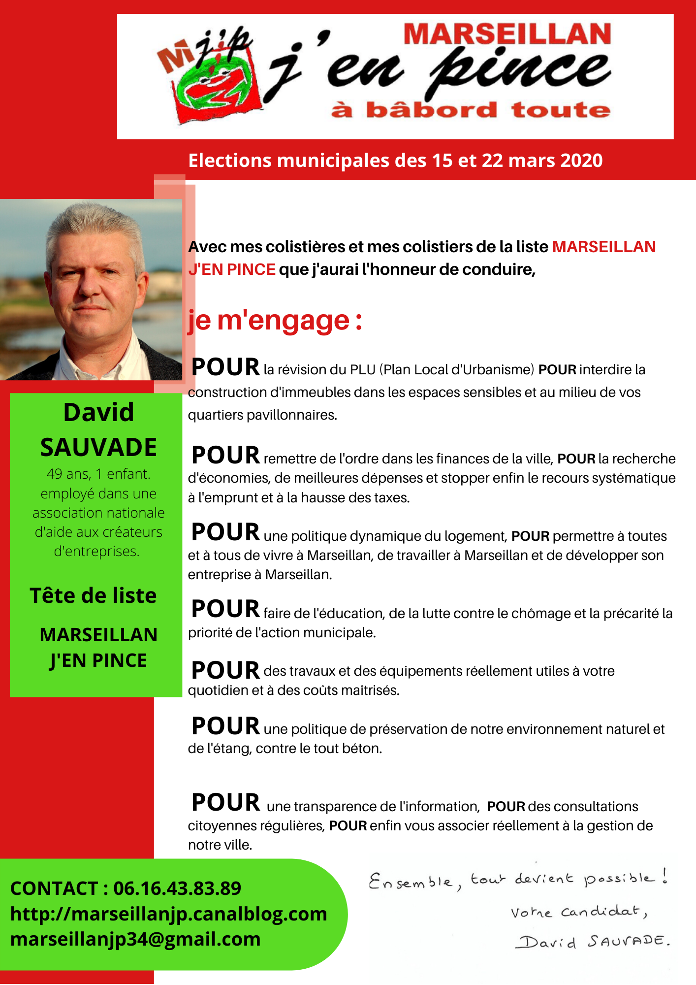 Marseillan - David SAUVADE tête de liste de la gauche unie