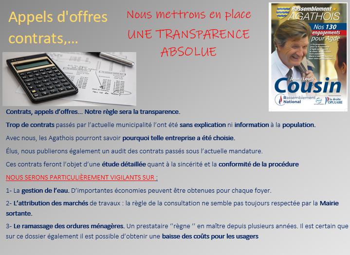 Agde - Jean-Louis Cousin mettra en place UNE TRANSPARENCE ABSOLUE dans les Appels d'OFFRES, CONTRATS,...