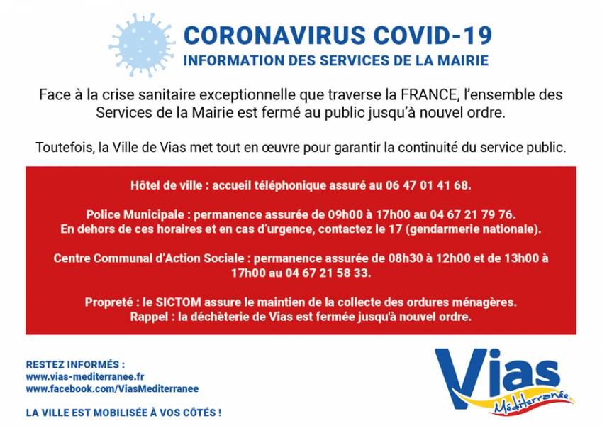 Vias - Coronavirus COVID-19 Information des Services de la Mairie