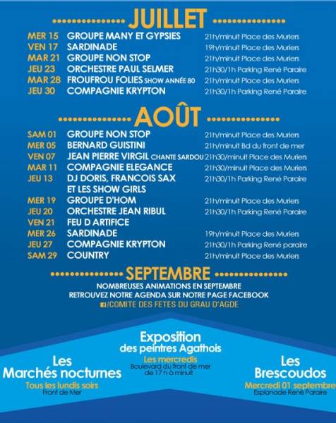 Grau D Agde Un Beau Programme Cet Ete Au Grau D Agde jean ribul calendrier 2021