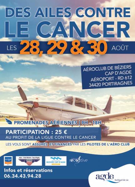 Hérault - Cap d'Agde - Annulé -Les vols  des ailes contre le cancer  auront lieu du 28 au 30 août !