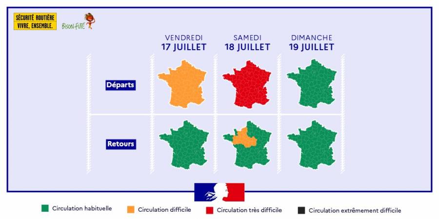 Occitanie - Notre bison-futé prévoit un samedi rouge !