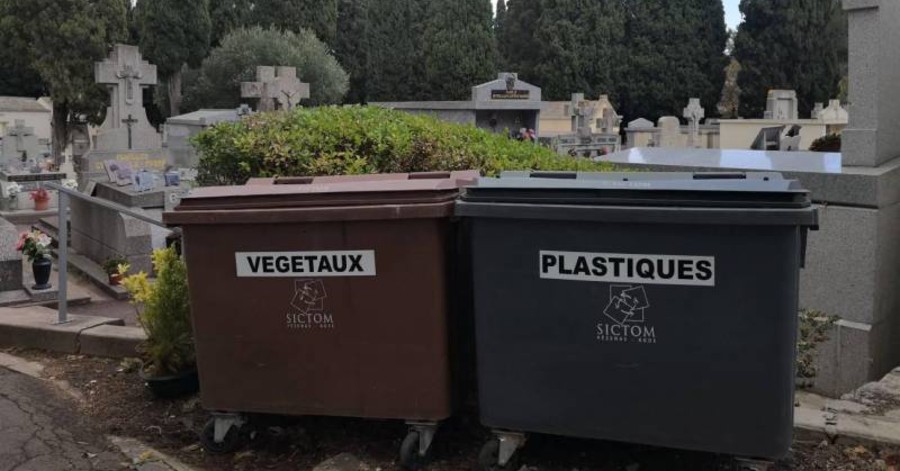 Bessan - Dans le cimetière communal de la ville de Bessan, désormais on tri les déchets