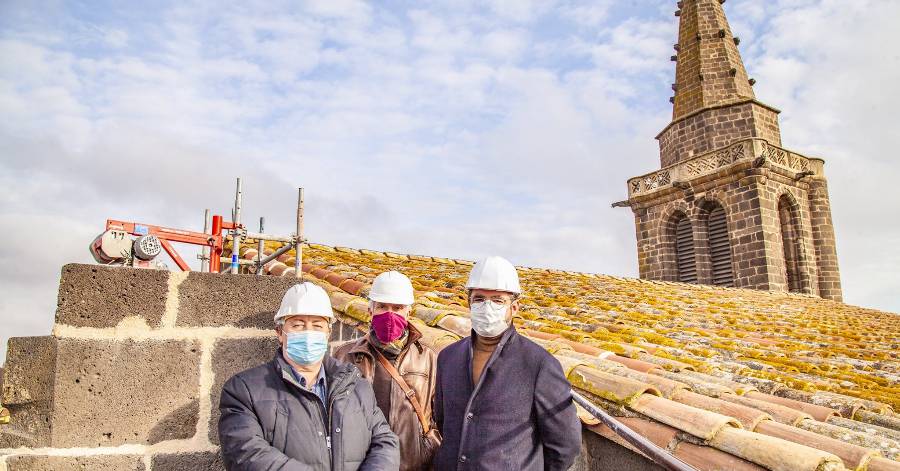 Vias - Visite du chantier en cours à la cime de l'église Saint Jean-Baptiste