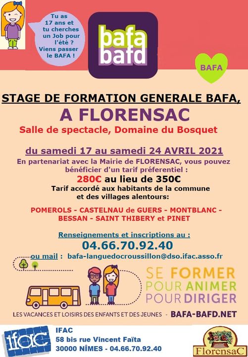 Florensac - Un stage de formation BAFA du 17 au 27 avril