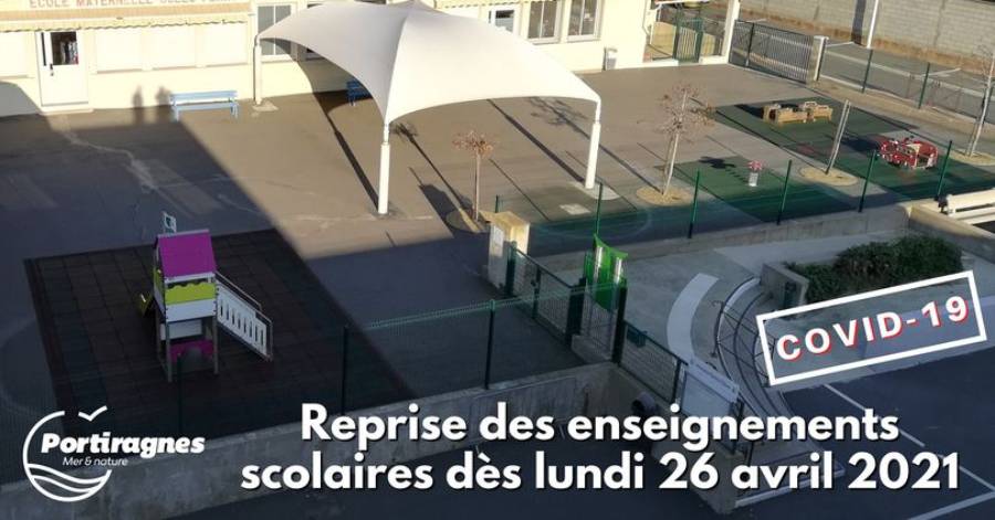 Portiragnes - À partir de ce lundi 26 avril, reprise des enseignements scolaires.