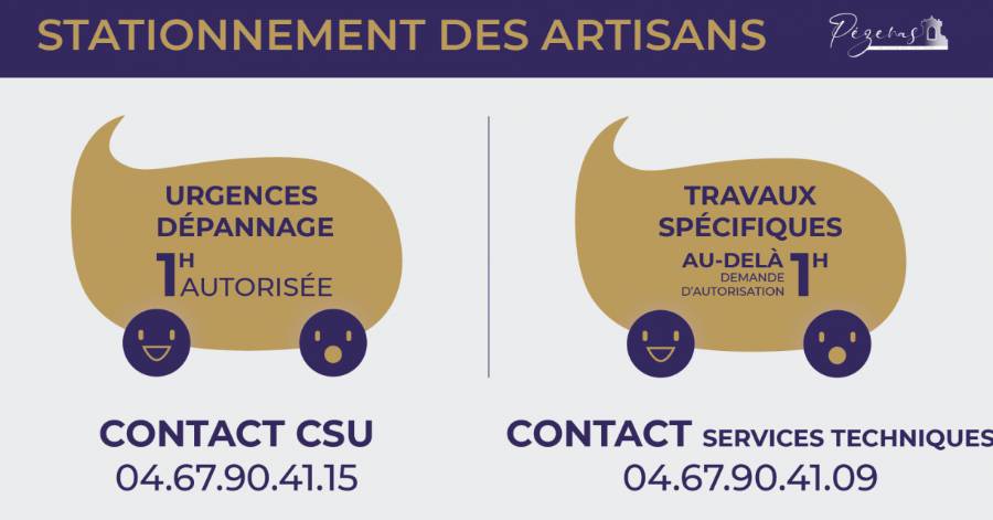 Pézenas - La Ville rappelle le fonctionnement du stationnement des artisans à Pézenas.