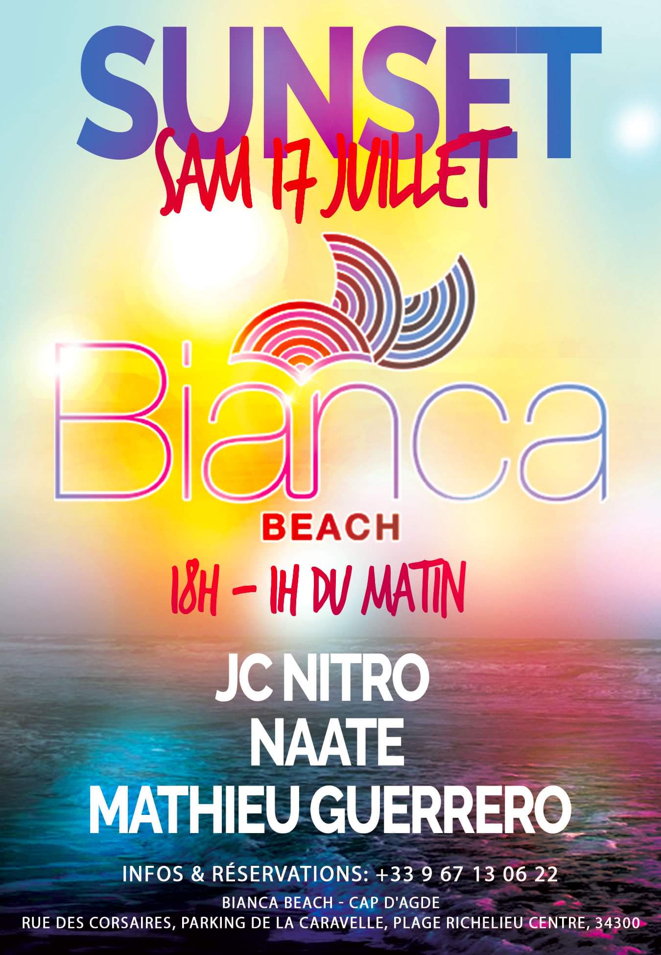 Cap d'Agde - Le Sunset Festival  : c'est le 17 juillet au Bianca Beach !