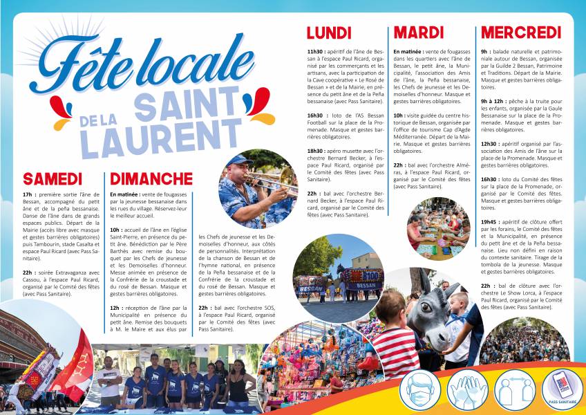 Bessan - Le programme de la fête locale, JOUR 2, Dimanche 8 août 2021