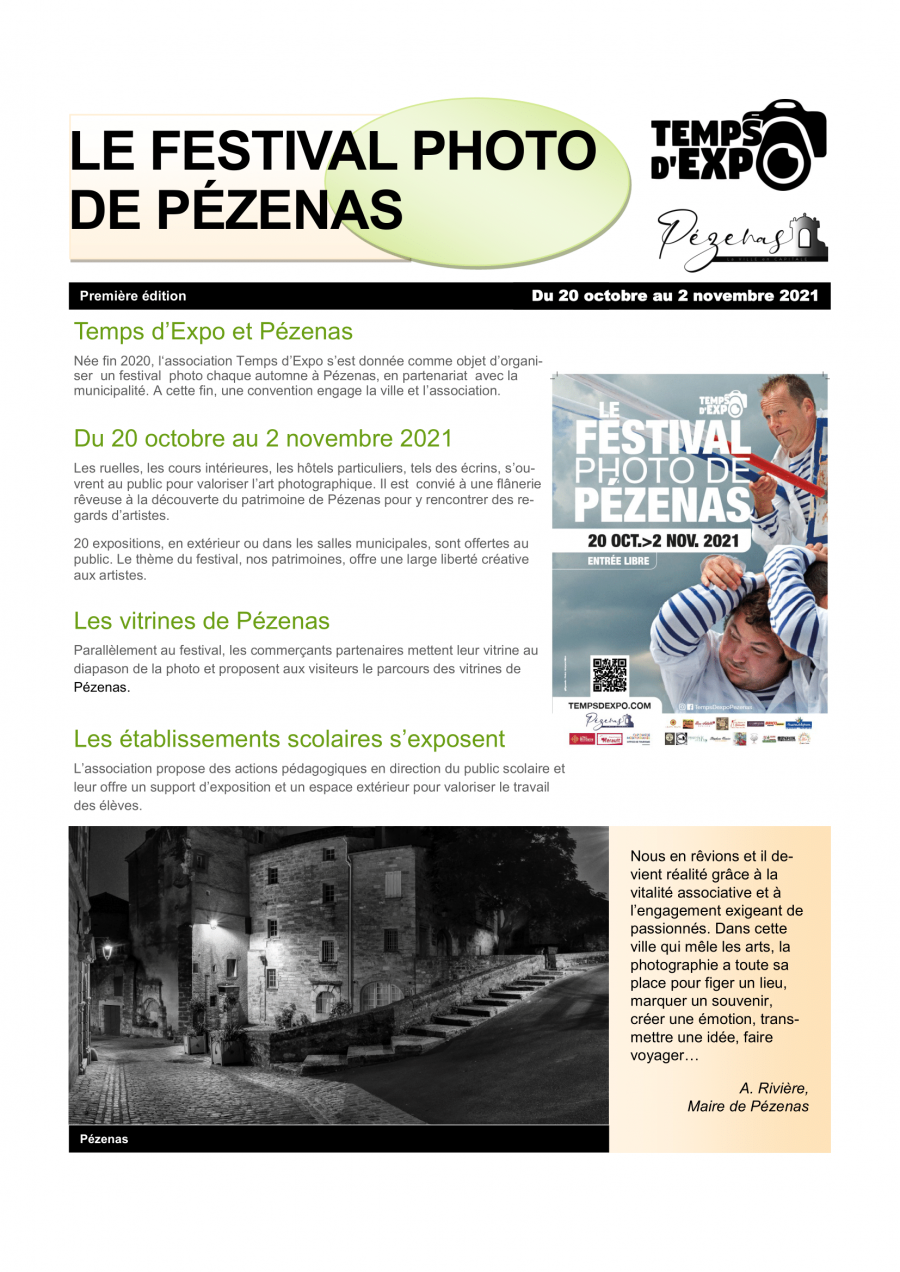 Pézenas - Festival photo Pézenas 2021 du 20 octobre au 2 novembre 2021