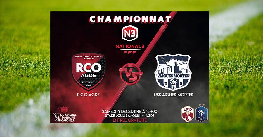 Football Agde - Le RCOA reçoit USS Aigues-Mortes samedi 4 décembre 2021 !