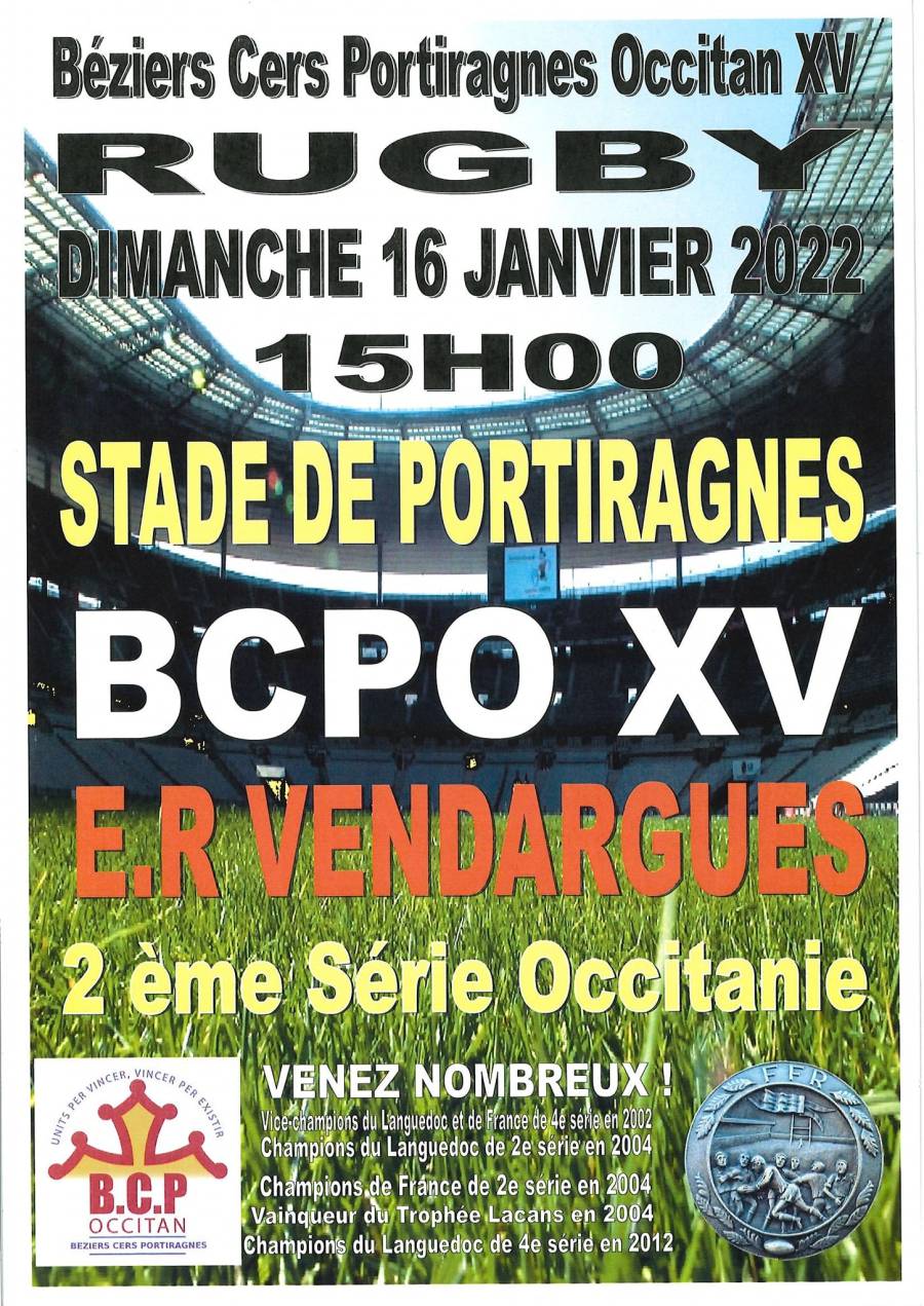 Portiragnes - Venez supporter le BCPO XV ce dimanche à Portiragnes !