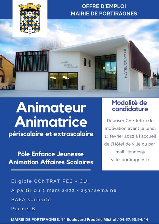 Portiragnes - La ville de Portiragnes recrute : un animateur ou une animatrice