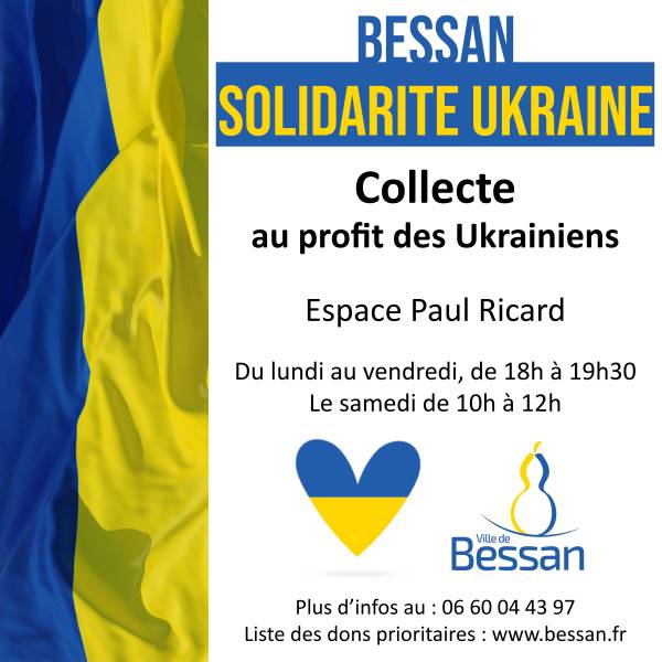Bessan - Le centre de collecte bessanais pour l'Ukraine ferme samedi 12 mars : à vos dons sans tarder !