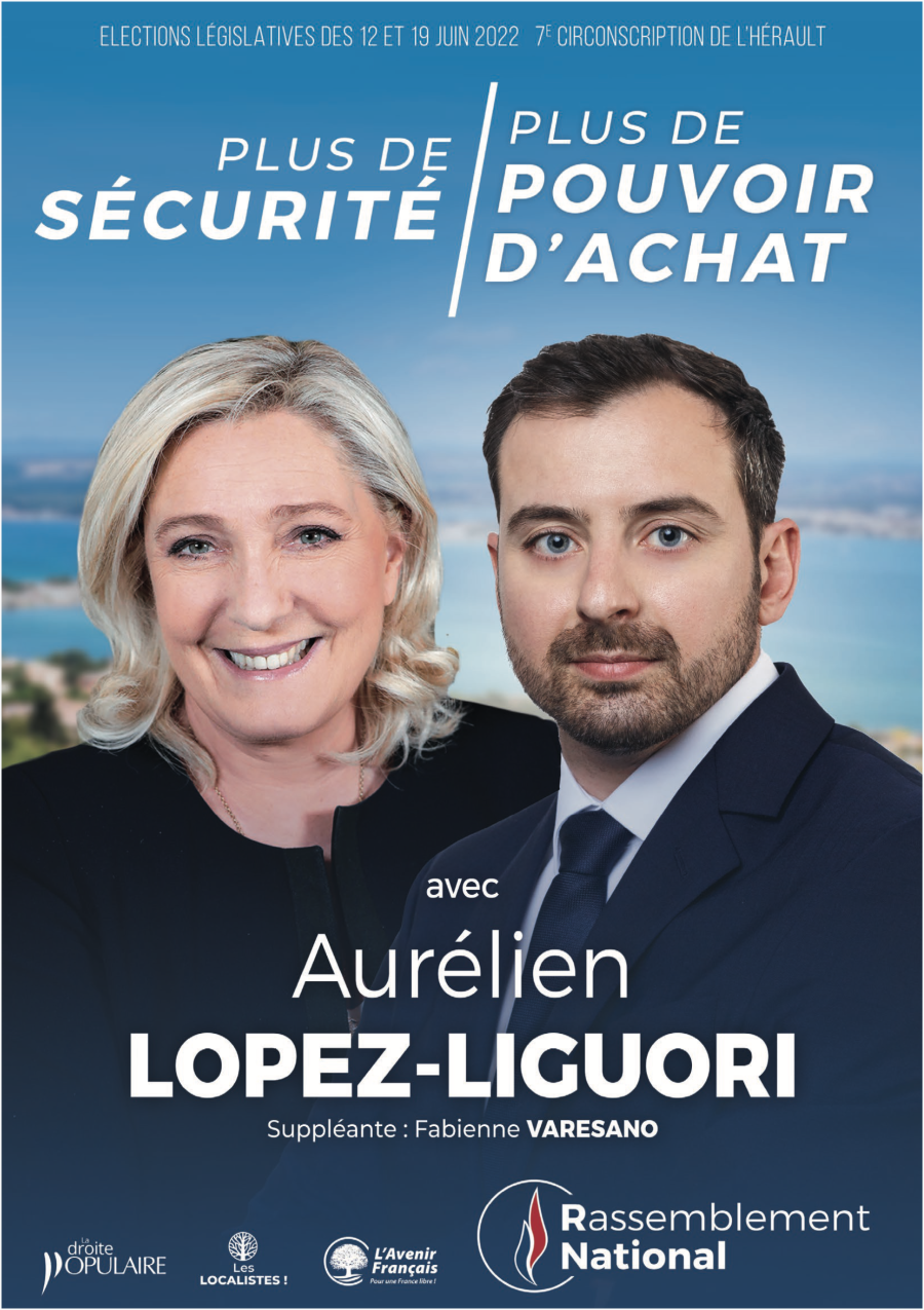 Agde - Marine LE PEN en visite à Agde ce 9 juin sur le Marché d'Agde pour soutenir son candidat Aurélien LOPEZ-LIGURI