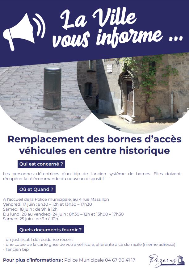 Pézenas - Remplacement des bornes d'accès véhicules du centre historique