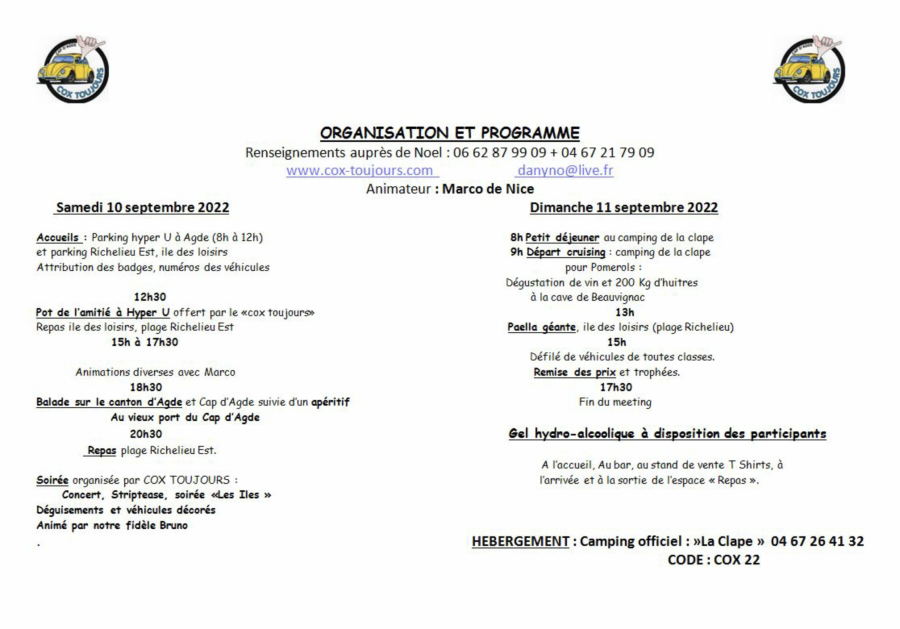 Cap d'Agde - 29ème Meeting  Cox Toujours  du 10 au 11 septembre ! Demandez le programme !