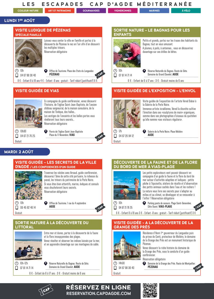 Cap d'Agde - L'Office de Tourisme vous donne le programme des  Escapades  du 30 juillet au 6 août !