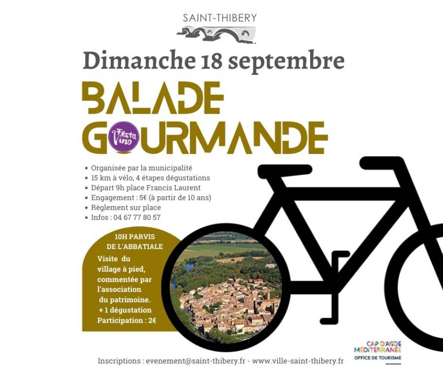 Saint-Thibéry - Une balade gourmande à vélo dimanche 18 septembre à Saint-Thibéry