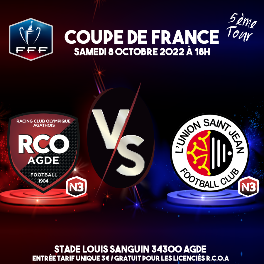 Football Agde - Le 5ème tour de la Coupe de France du RCO Agde aura lieu à domicile !