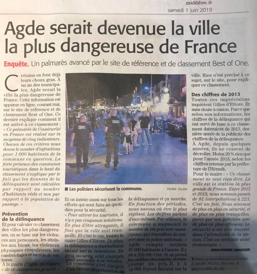 Agde - 8 ° Ville de France en ce qui concerne les coups et blessures et les violences de rue !