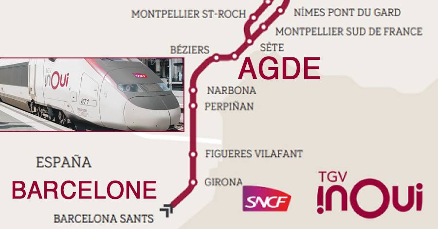 Agde - Un voyage Agde-Barcelone en TGV INOUI en 2 H 33 minutes à partir du 11 décembre