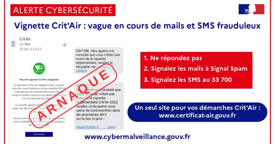 Agde - Crit'Air : Une campagne de fraude par SMS et par mail est en cours !