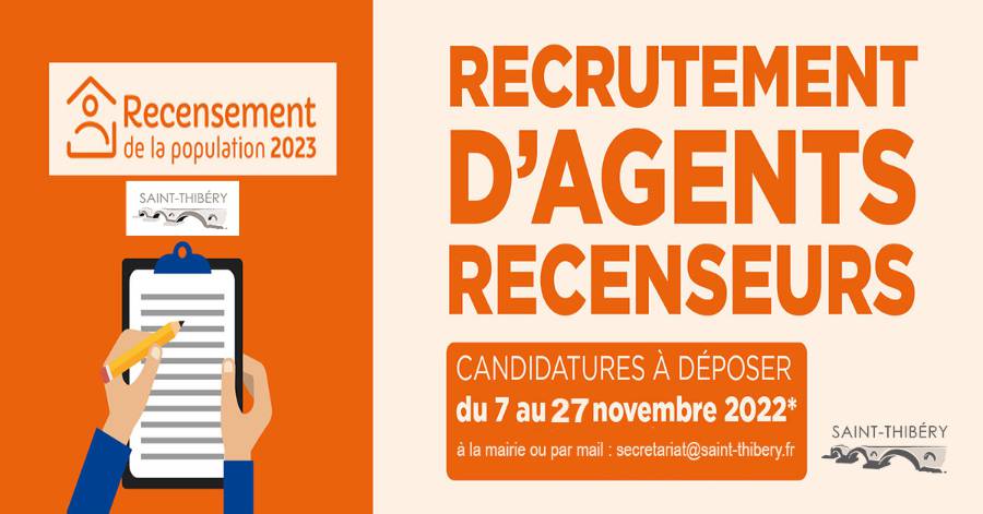 Saint-Thibéry - La commune de Saint-Thibéry recrute des agents recenseurs
