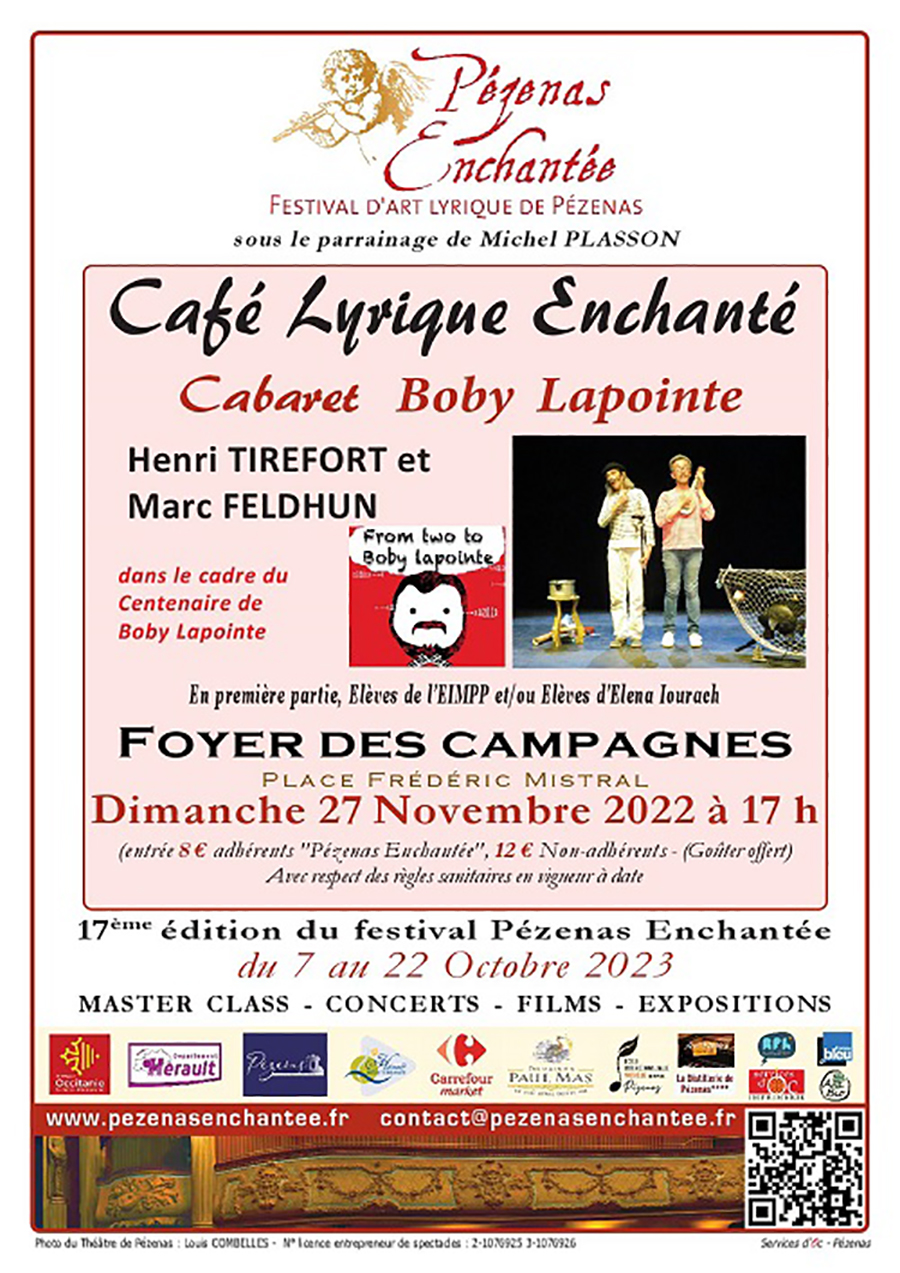 Pézenas - Boby Lapointe ouvre le Festival Lyrique Dimanche  27 Nov 2022 à 17h