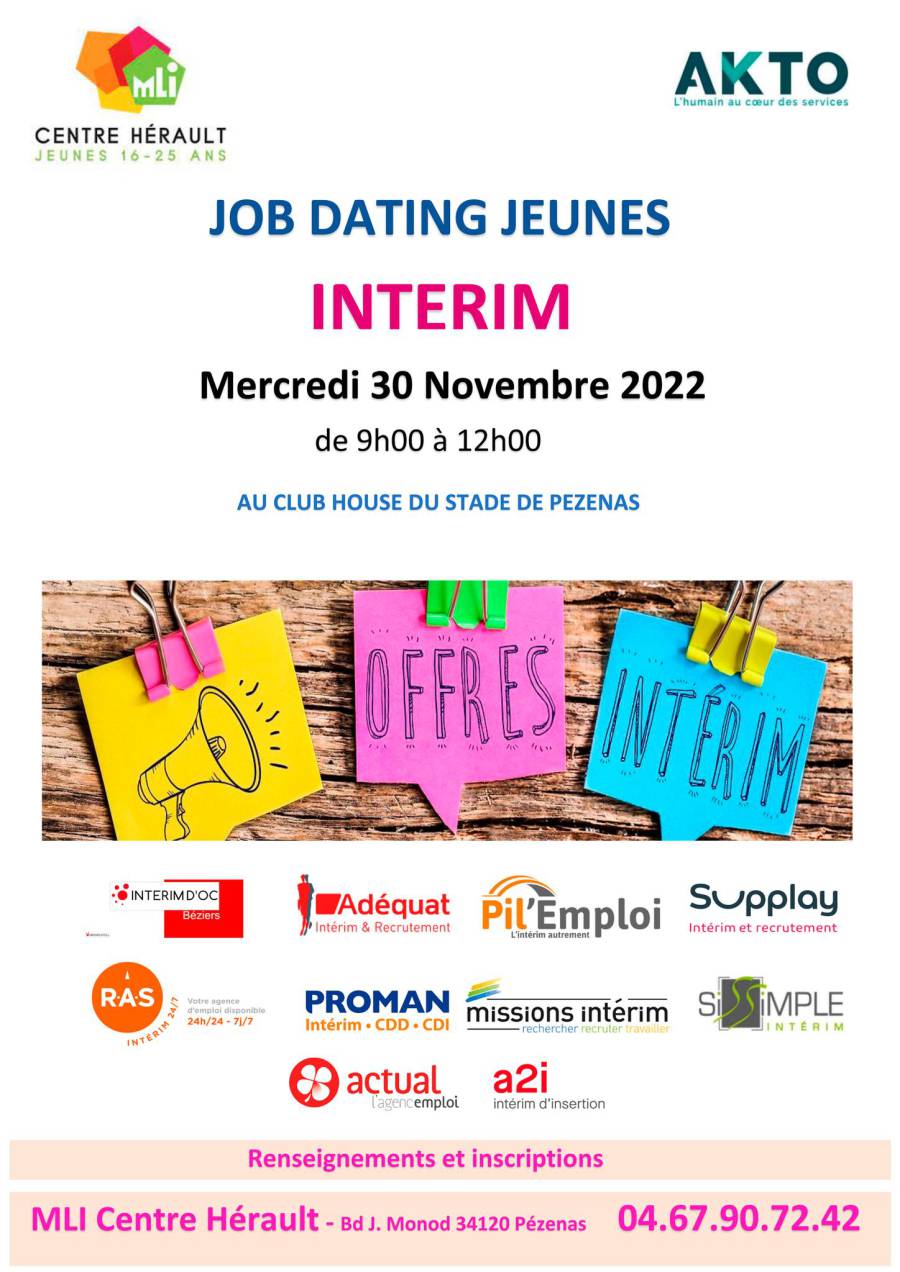 Pézenas - Un Job dating intérim à Pézenas le 30 novembre !