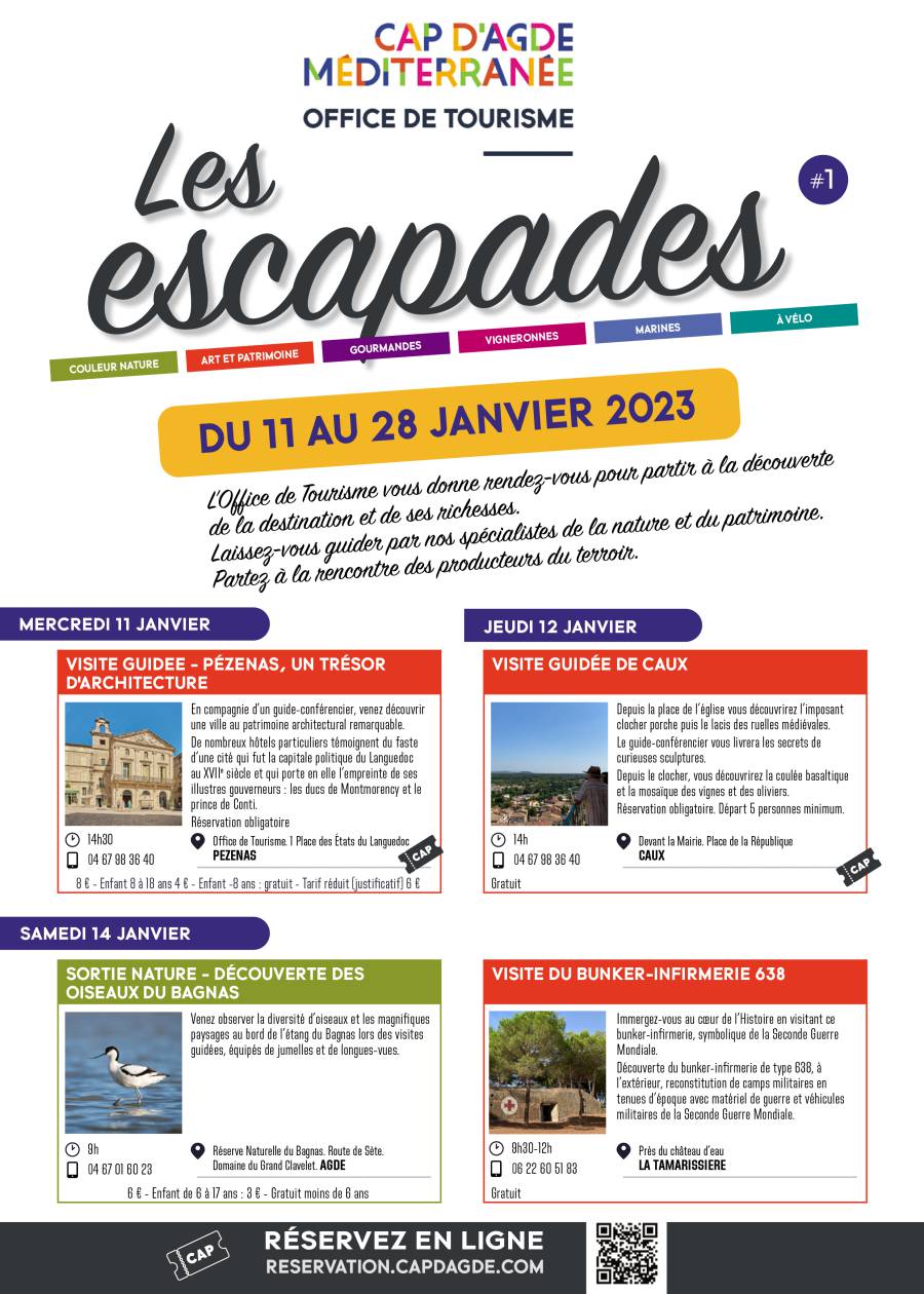 Cap d'Agde - Le programme des  Escapades  jusqu'à fin janvier !