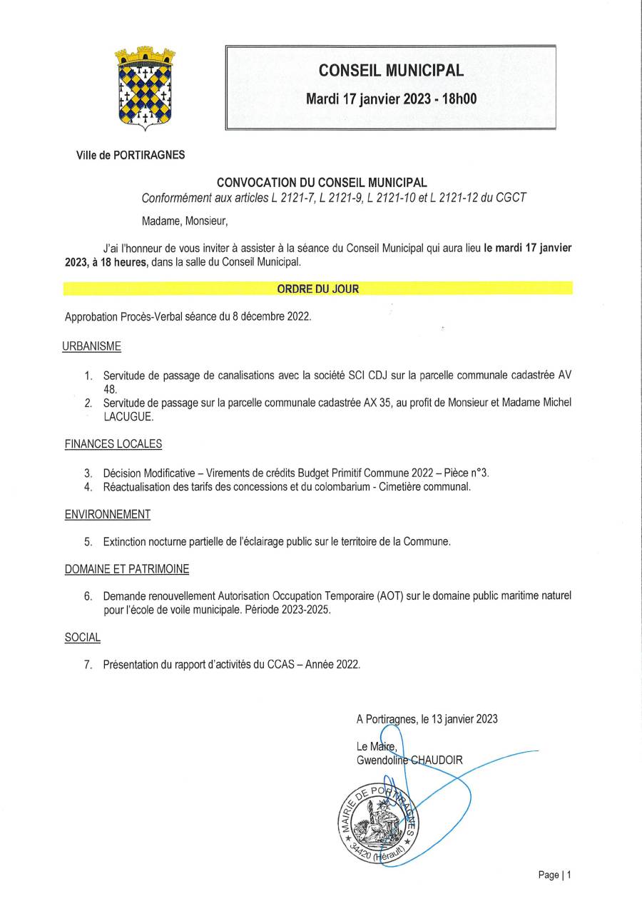 Portiragnes - L'ordre du jour du prochain Conseil Municipal de Portiragnes