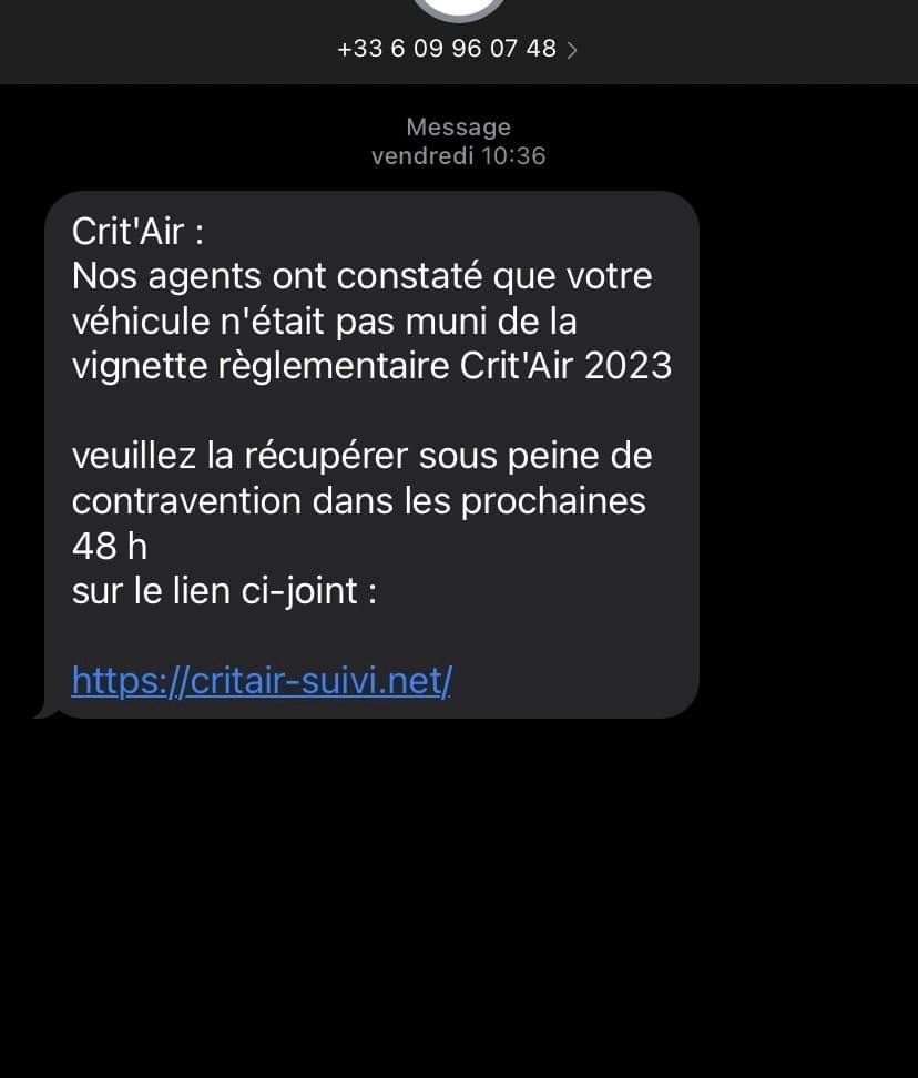 Hérault - Attention ! Escroquerie à la vignette Crit'Air par sms !