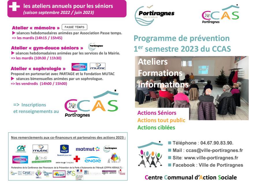Portiragnes - Le programme du CCAS de Portiragnes pour le 1er semestre 2023
