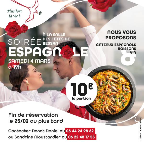 Bessan - Grande soirée espagnole au profit de la lutte contre le cancer avec Plus fort la vie