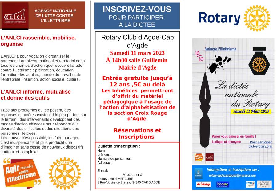 Agde - La dictée Nationale du Rotary se déroulera samedi 11 mars à Agde