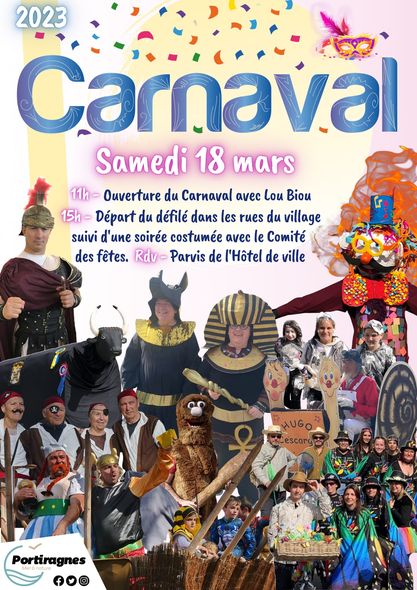 Portiragnes - L'affiche et le programme du Carnaval de Portiragnes : 18 mars 2023 !