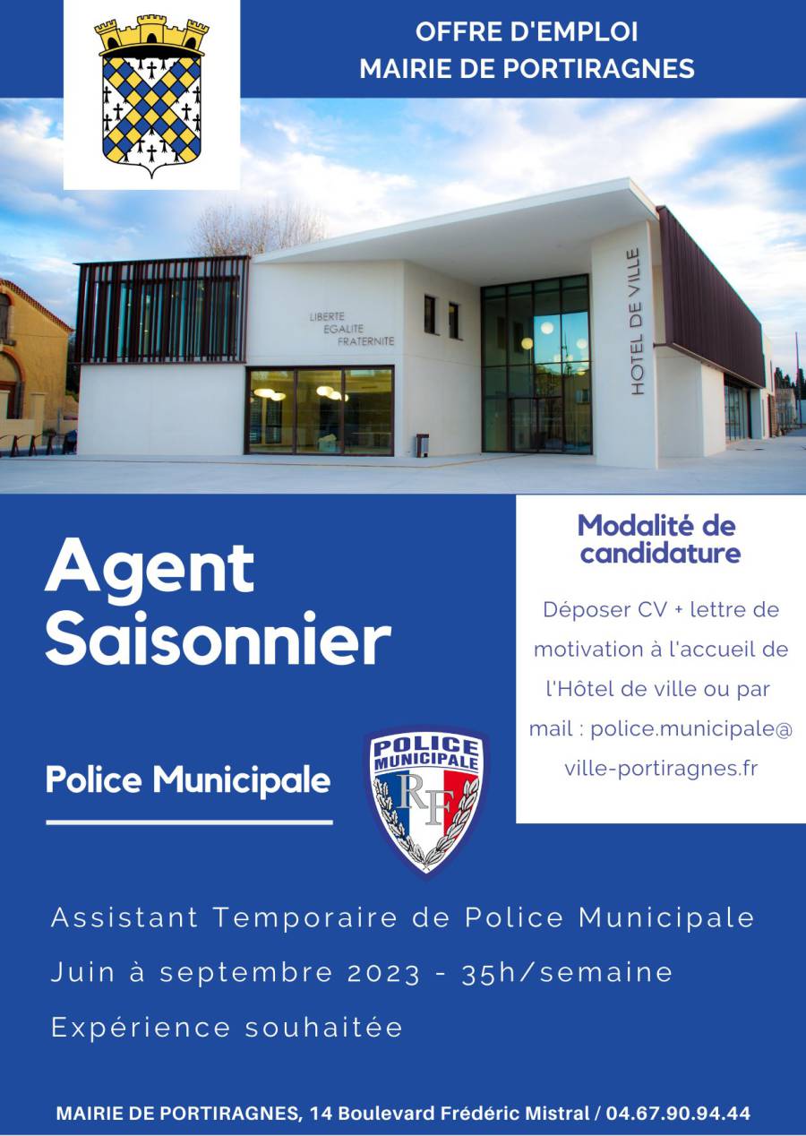 Portiragnes - Emploi : La ville recrute des agents pour la saison estivale 2023 !