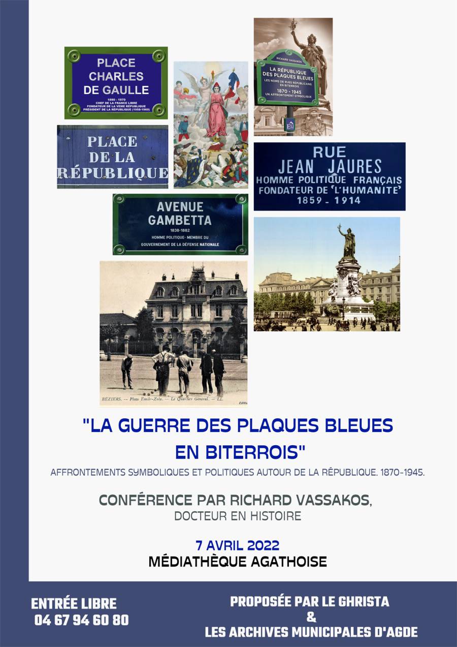 Agde - Conférence  La guerre des plaques bleues en Biterrois  à Agde