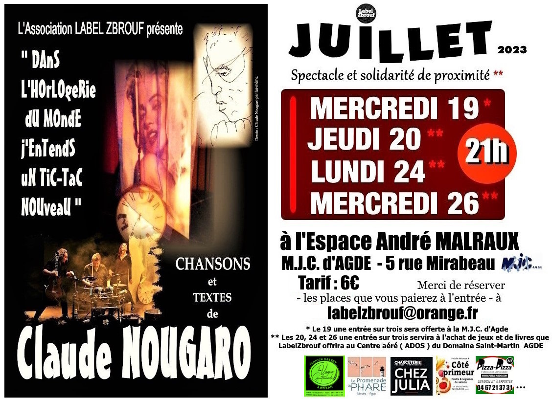 Agde - Un spectacle de chansons de Claude Nougaro le 19 juillet à Agde