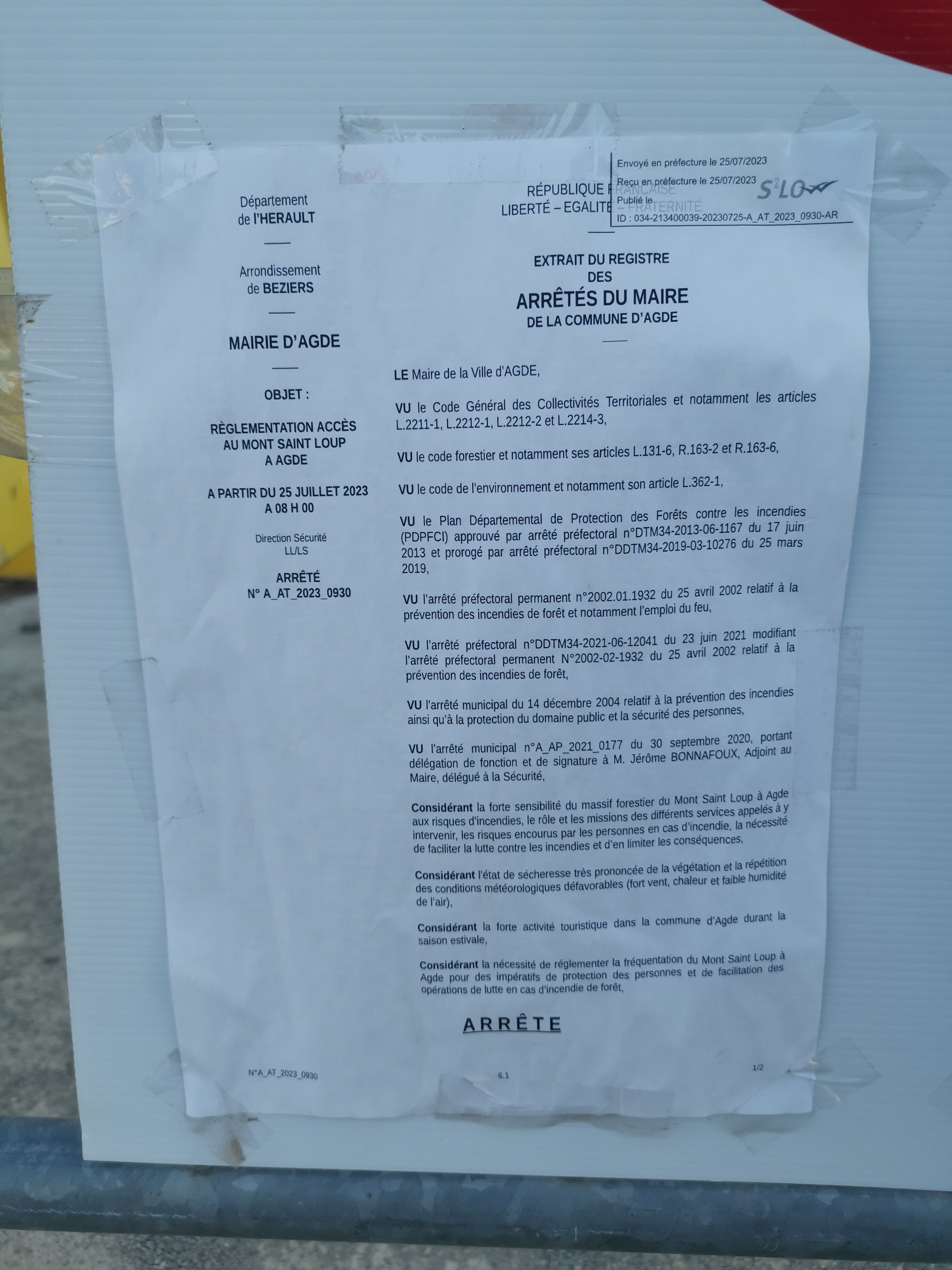 Agde - Incendie - Le Mont-Loup interdit d'accès aux véhicules et piétons