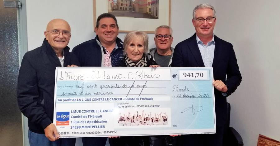 Pomérols - Un chèque de 941,70€ pour la Ligue Contre le Cancer
