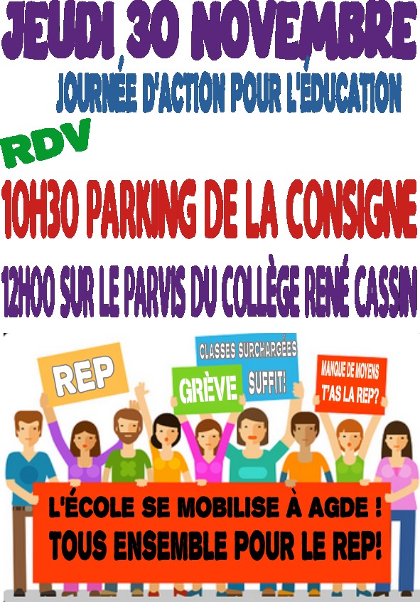 Agde - Mobilisation des enseignants et des parents ce jeudi 30 novembre à Agde !