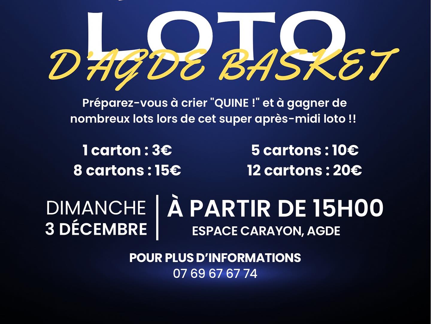 Agde - Le Agde Basket organise son loto ce dimanche 3 décembre à l'Espace Carayon