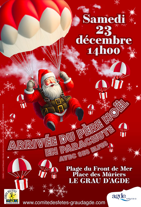 Grau d'Agde - Le Père Noël arrivera en parachute sur la plage du Front de Mer
